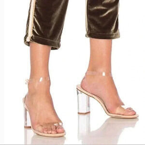 RAYE Revolve Clear Heels Sandals Crisscross Ankle Strap Buckle Size 9.5